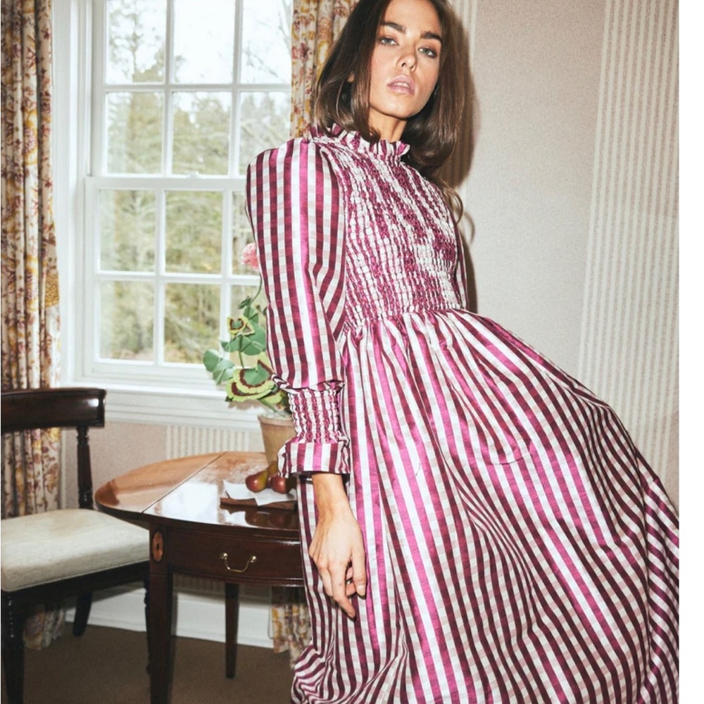 Louise New York Molly Dress in Wine Gingham Burgundy and White Size Large